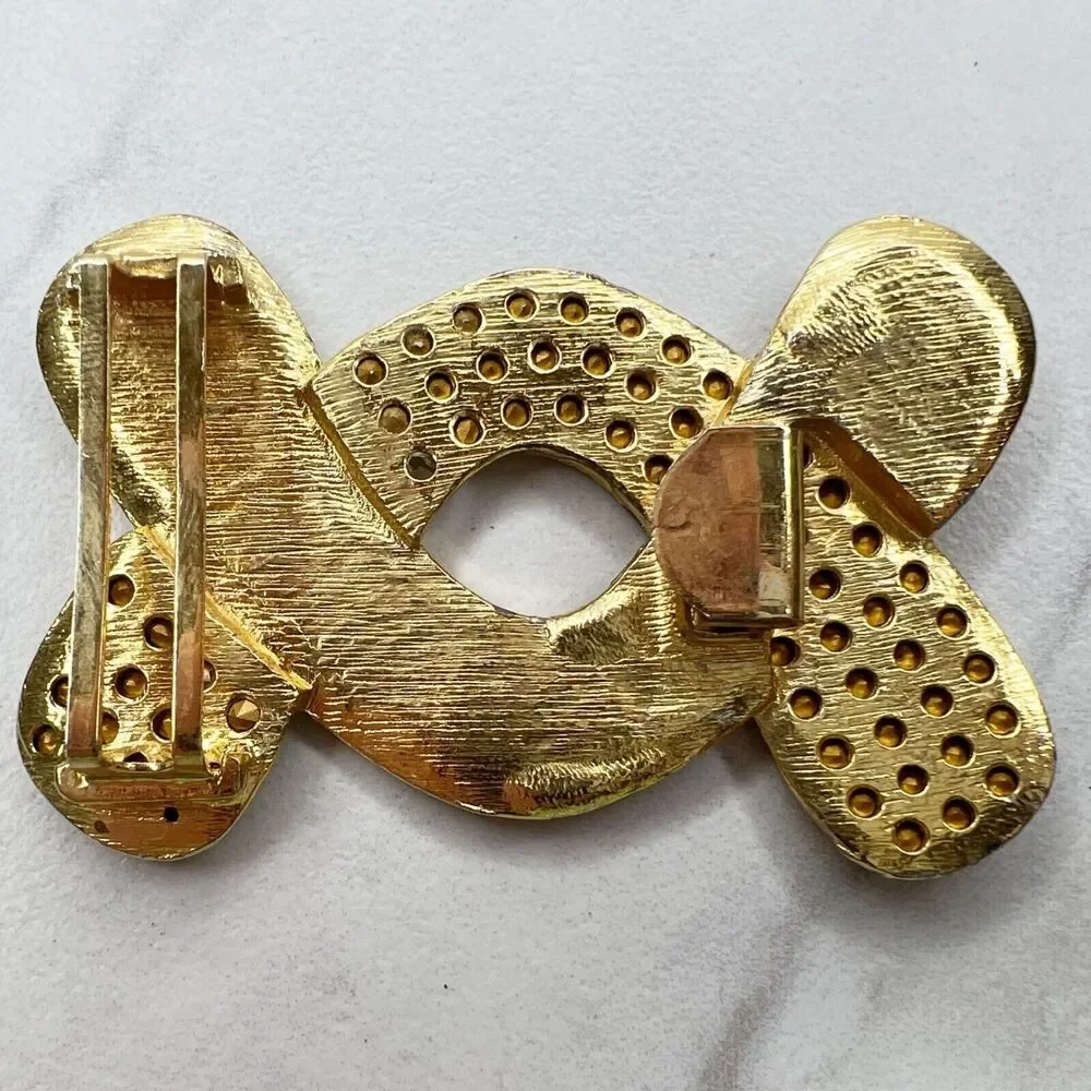 Vintage Gold Tone and Orange Rhinestone Belt Buckle Piece
